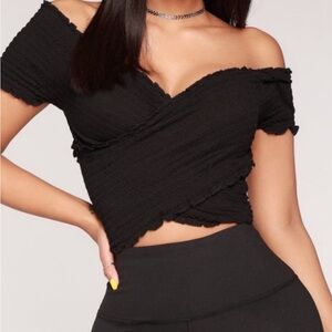 Hollister Black Off-Shoulder Cropped Wrap Top